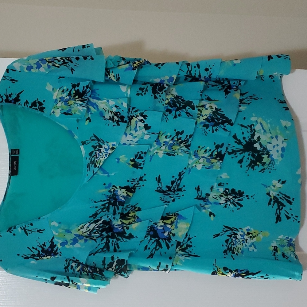 Turquoise and floral ruffle top